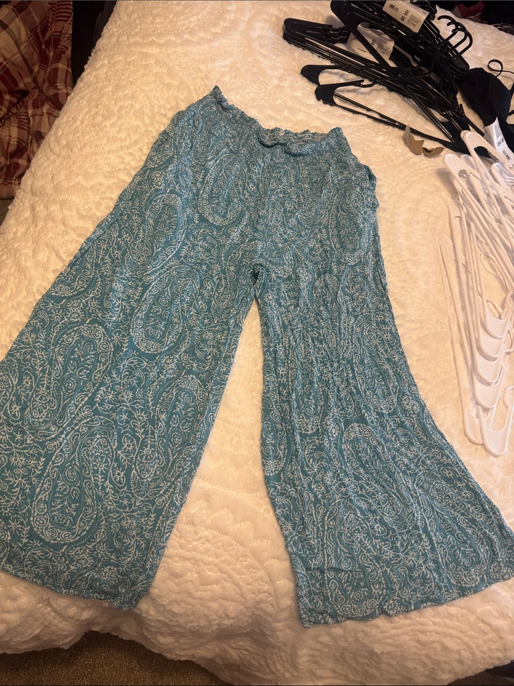 LA MIEL Teal Paisley Wide-Leg Pants